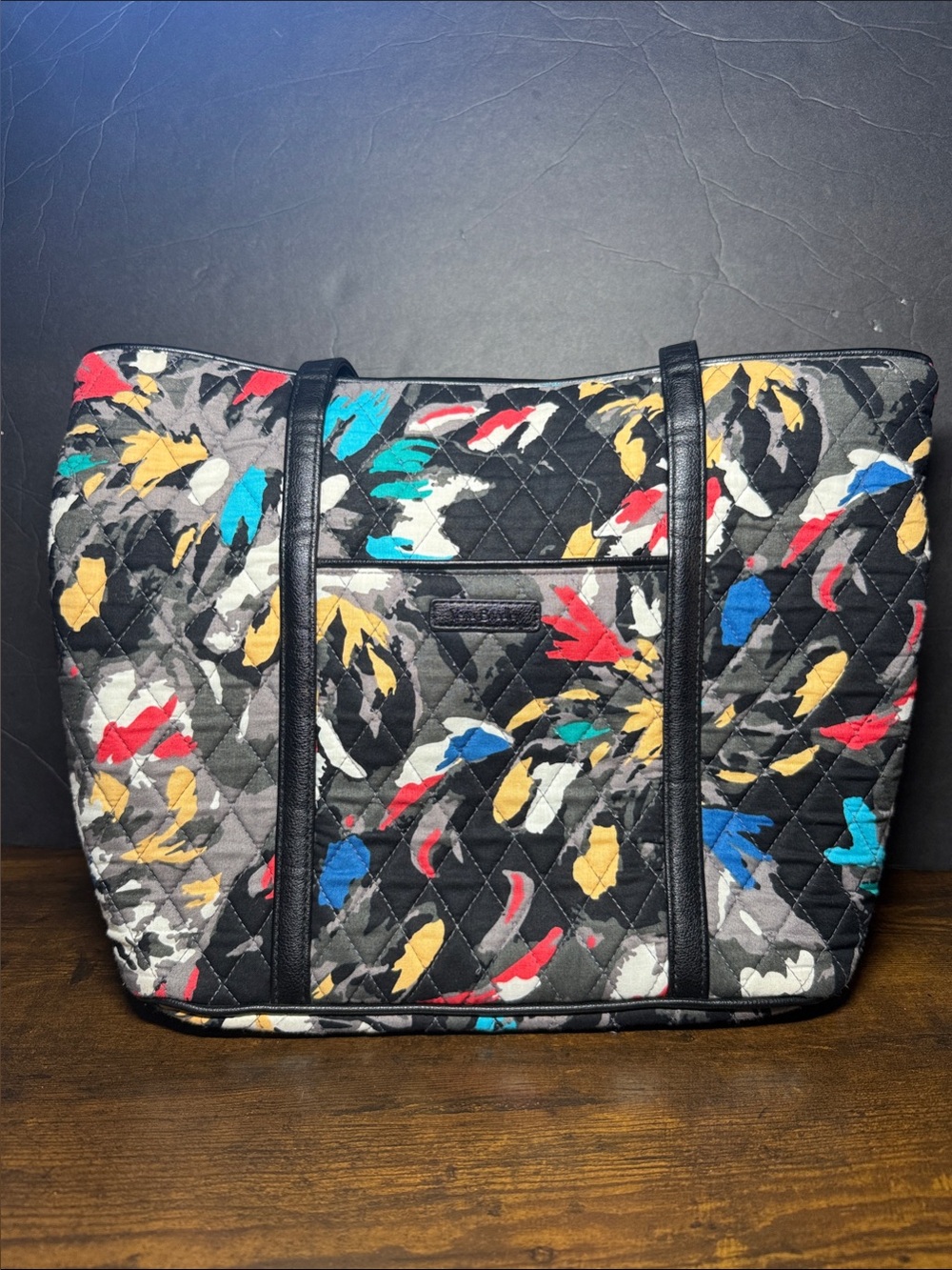 Vera Bradley Quilted Floral-Print Tote in Black with Multicolor Accents